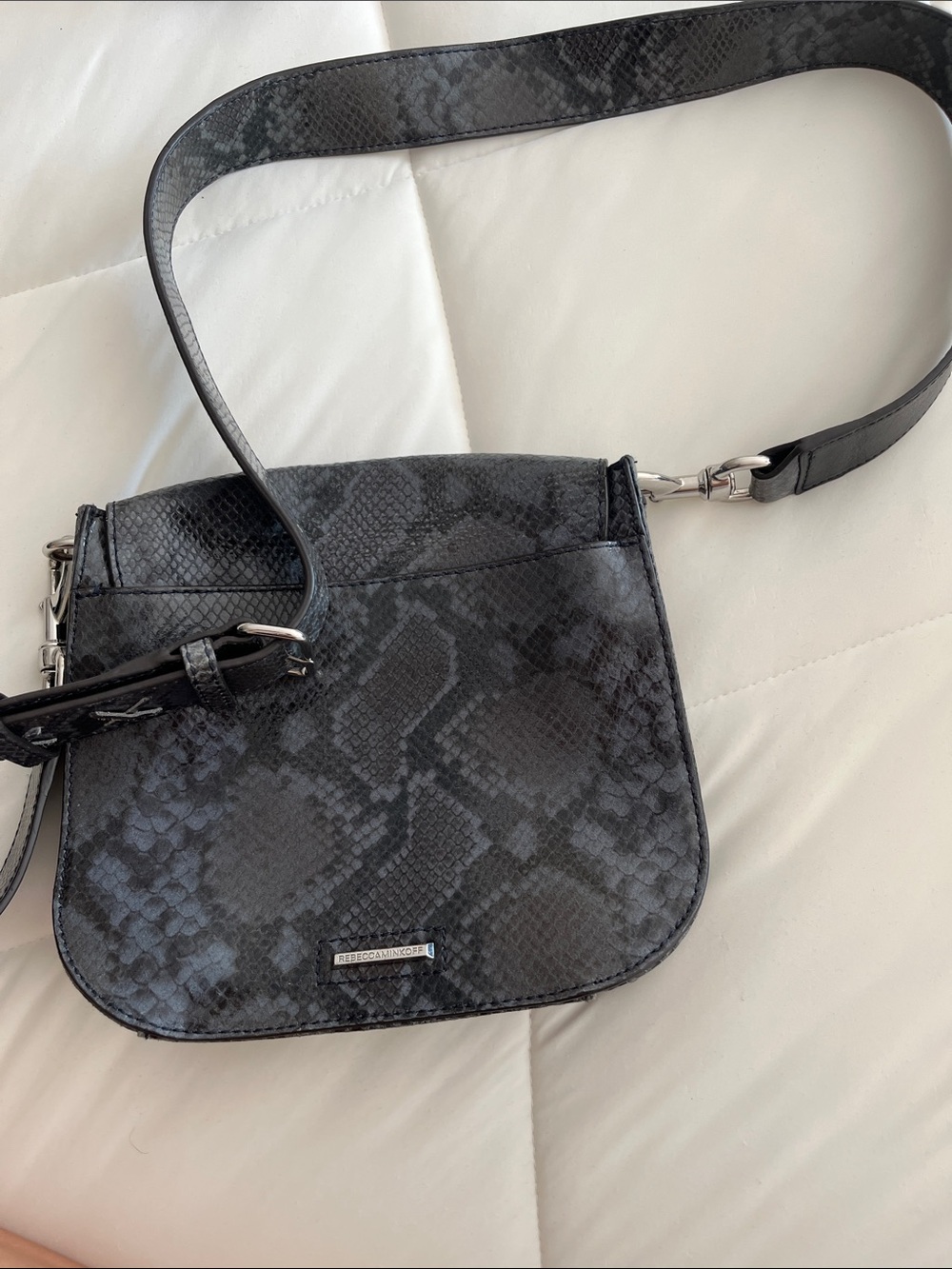 Rebecca Minkoff Black Snake-Print Crossbody
